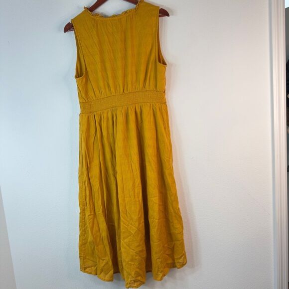 Old Navy Waist Defined Ruffle Tie Neck Midi Dress Sunflower Gold Womens Large - Picture 3 of 9